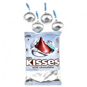 NEW ISCREAM bag of hershey's kisses packaging fleece plush in silver/blue